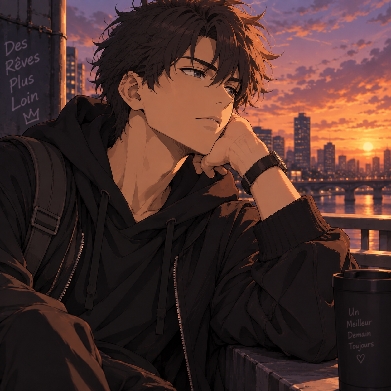 Portrait anime fictif de Kaito, homme adulte de 30 ans